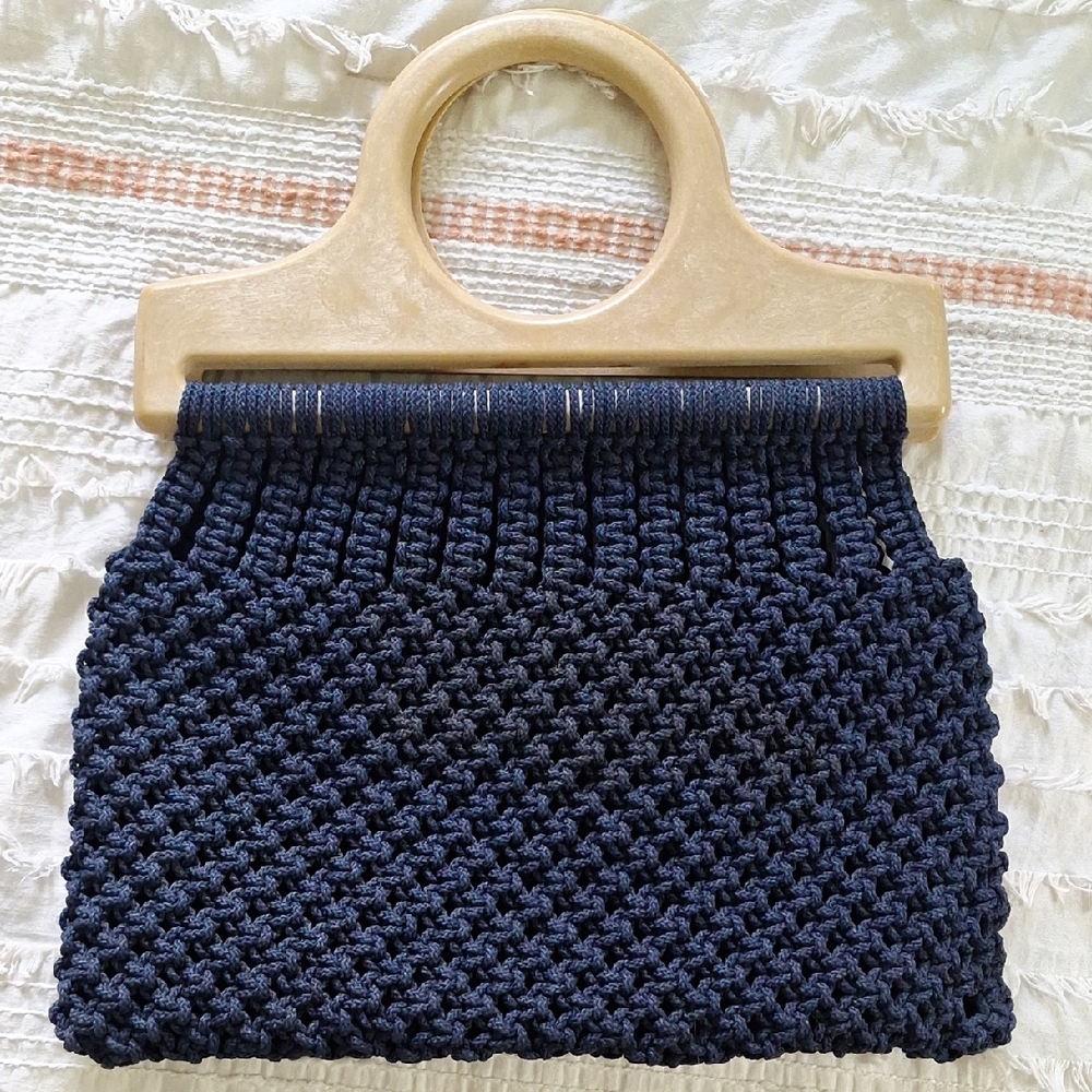 Handcrafted Navy Blue Boho Crochet Hand Bag Purse